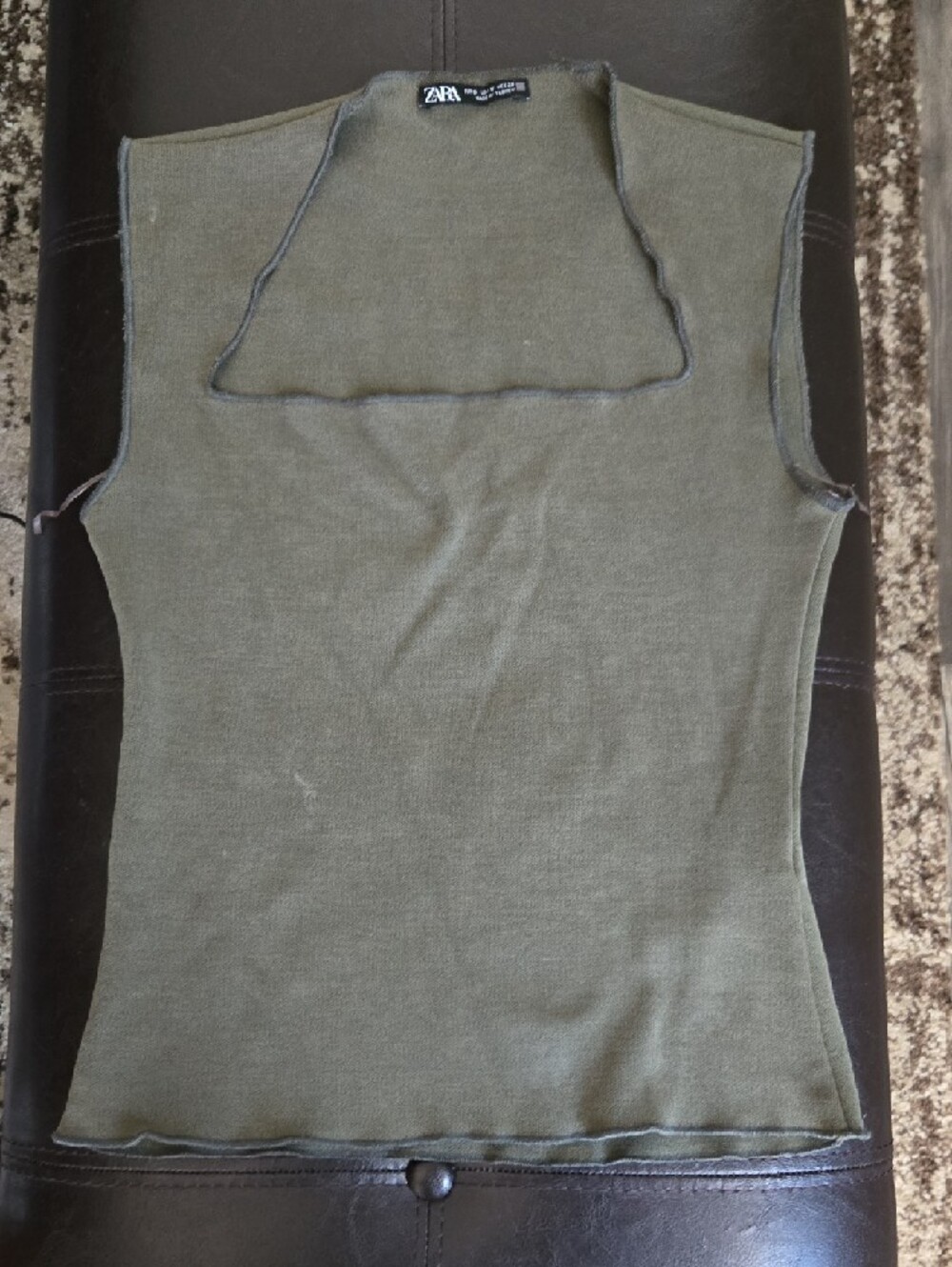 Zara Olive Green Square Neck Sleeveless Tank